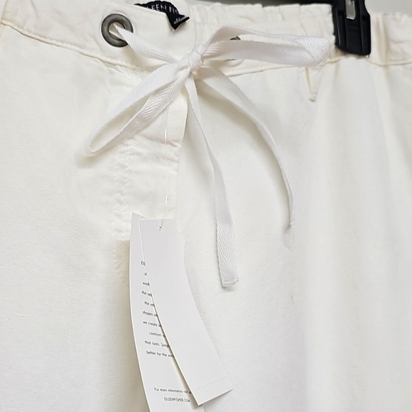 Eileen Fisher White Linen Blend Ankle Joggers Size M, Drawstring Waist, Pockets - Picture 2 of 13